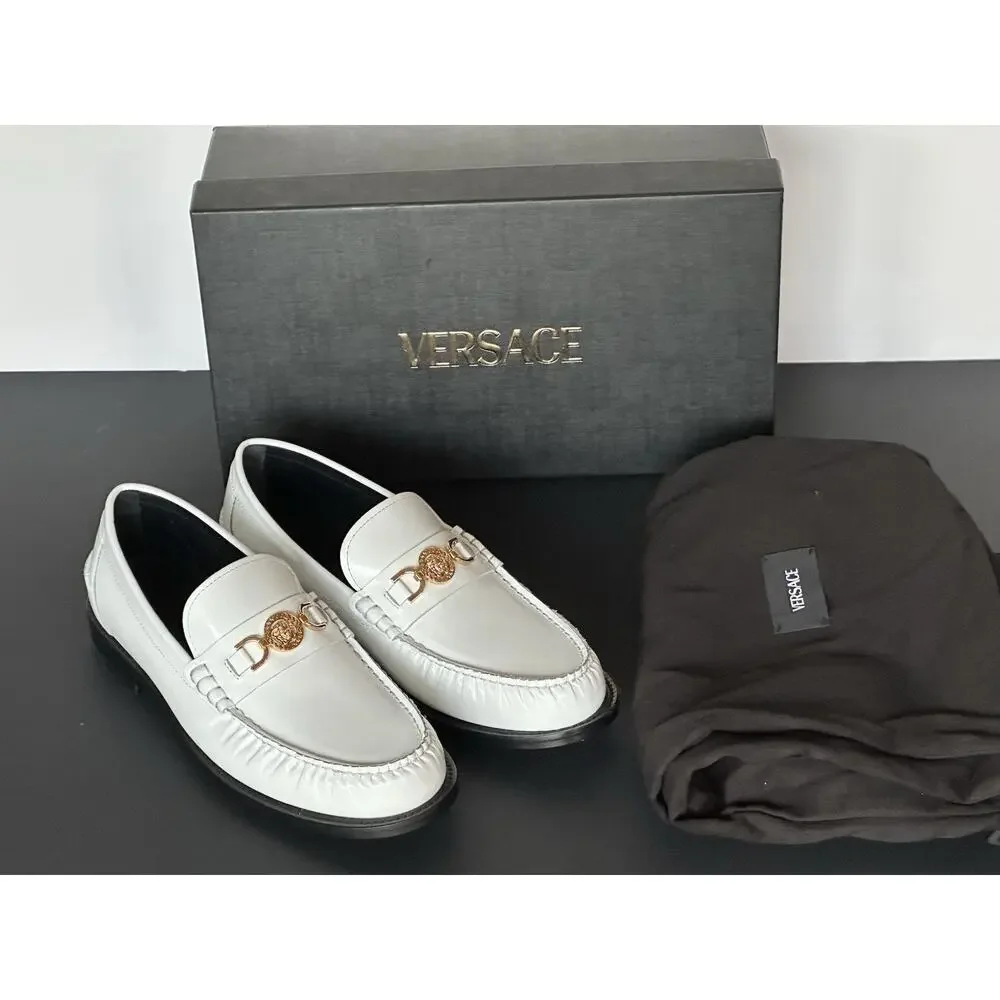 VERSACE Men's Medusa White Leather Loafers 9.5 US (42.5 Eu) 1013592 IT NIB $775